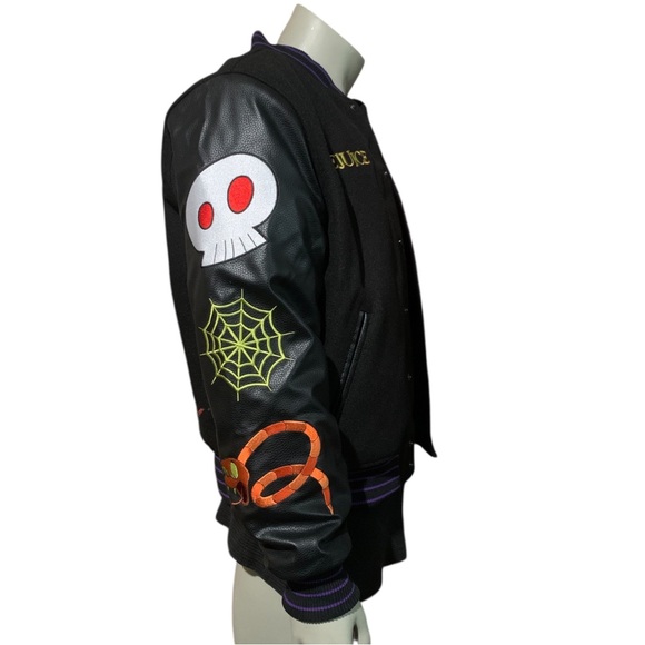 Beetlejuice Halloween Horror Haunted House Mens Varsity Embroidered Patch Jacket - Picture 11 of 11